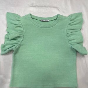 Zara Green Ruffle Sleeve Tee